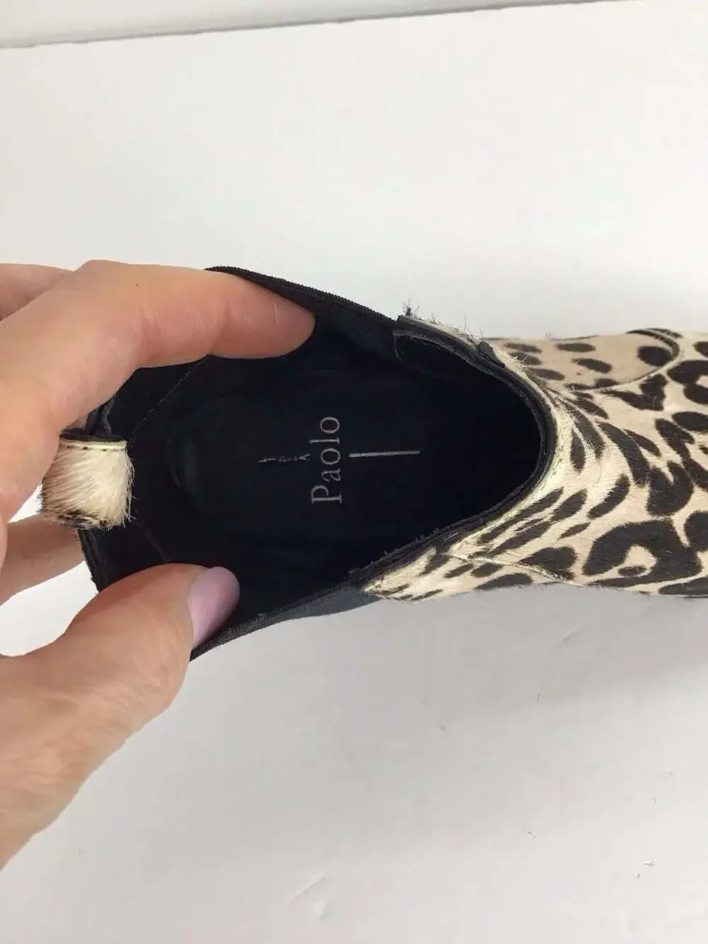 Linea Paolo Leopard Print Calf Hair Pointed Toe Chelsea Ankle Boots Womens 7M